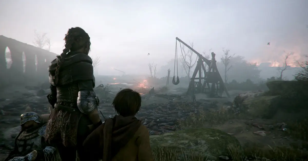 Amicia e Hugo enfrentando ratos em A Plague Tale Innocence