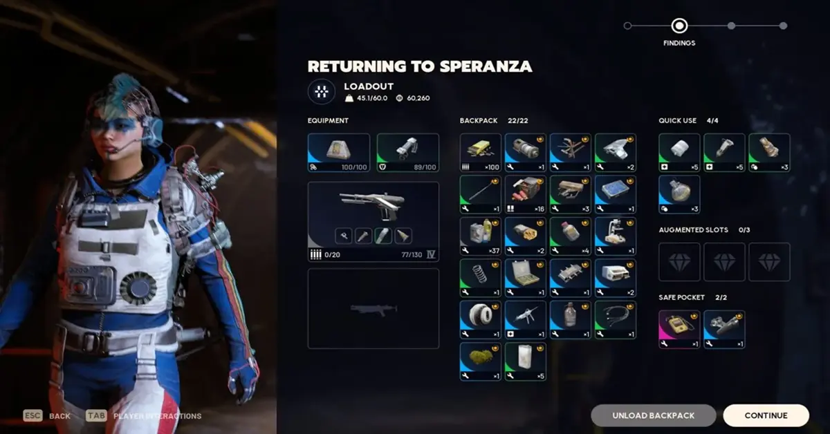 Ecrã de inventário de ARC Raiders mostrando os espólios recolhidos.
