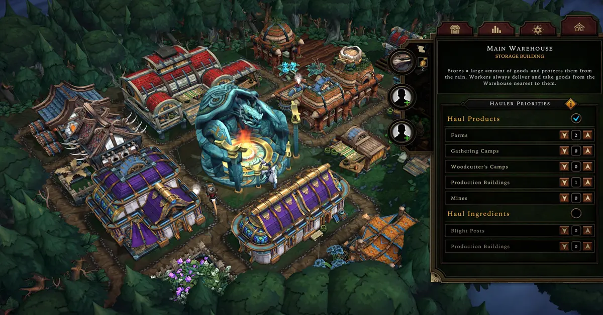 Interface de gestão de recursos em Against the Storm