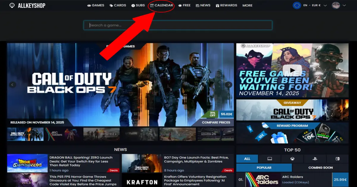 Calendário de lançamentos de videojogos