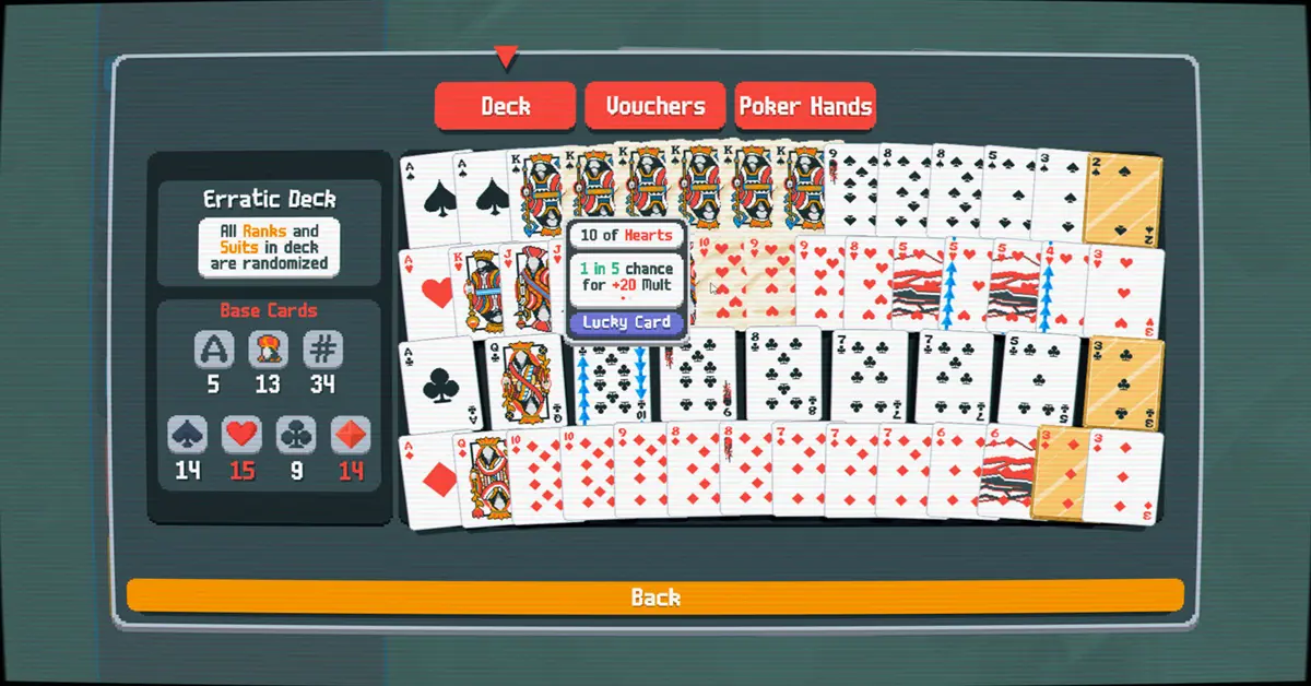 A interface de seleção de Jokers de Balatro mostrando várias cartas modificadas com texto de multiplicador único.