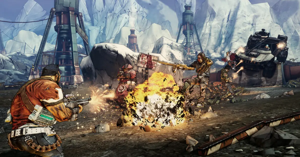 Vault Hunters de Borderlands 2 perante um cenário caótico de Pandora.