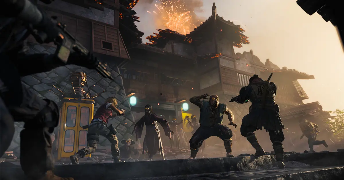Uma partida intensa de Zombies por rondas em Call of Duty Black Ops 7, destacando o novo mapa Rogue Run