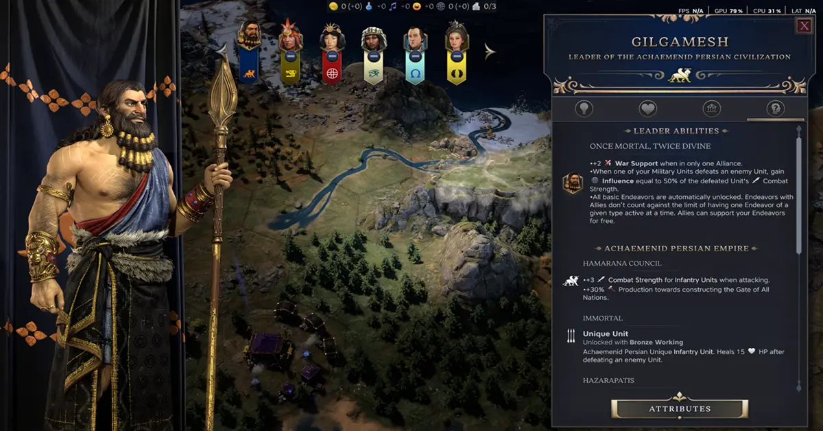 Arte oficial de Civilization 7 mostrando líderes históricos e uma metrópole gigante