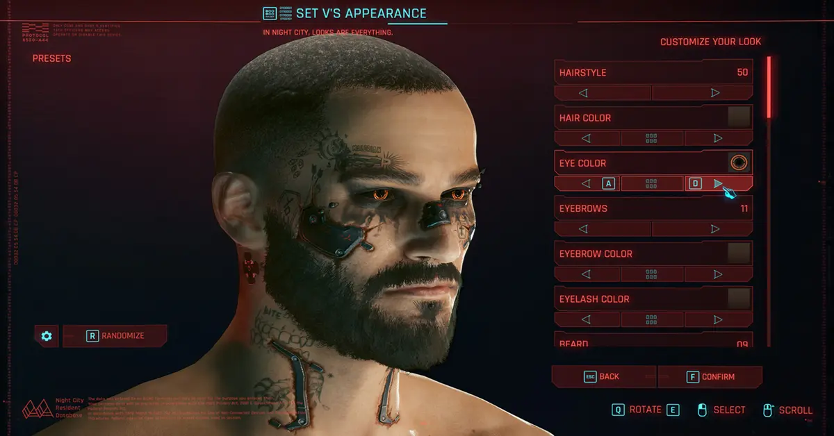 Uma representação gráfica lado a lado da interface de utilizador de Cyberpunk 2077