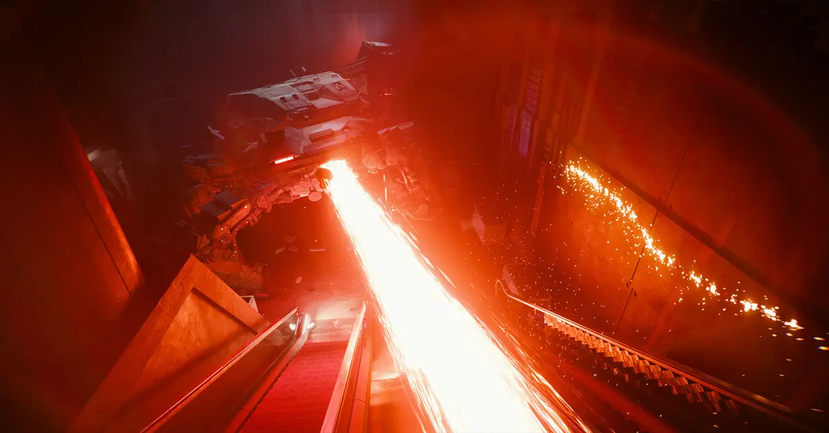 Visão na primeira pessoa do V a usar novas habilidades da árvore de habilidades Relic durante um tiroteio em Cyberpunk 2077