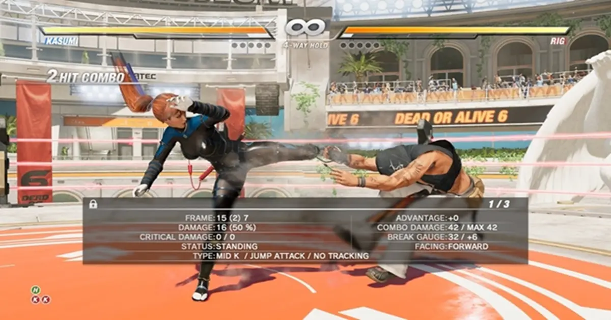 Combate no jogo Dead or Alive 6 mostrando a seleção atual de personagens