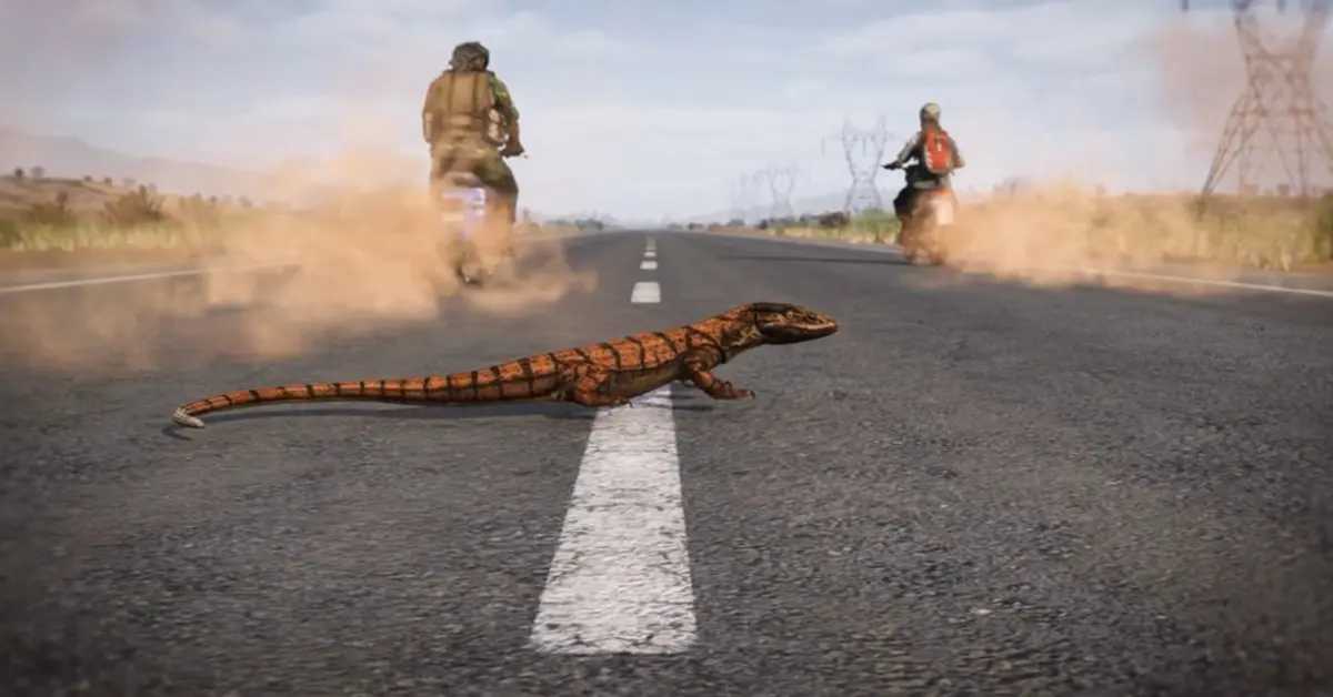 Sobrevivente com motocicleta no mapa desértico de Nasdara em DayZ Badlands