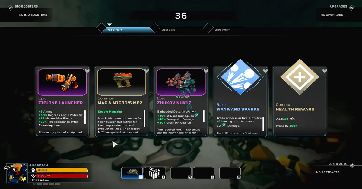 Uma análise detalhada à nova interface de equipamento de classe e ecrãs de seleção de armas em Deep Rock Galactic Rogue Core