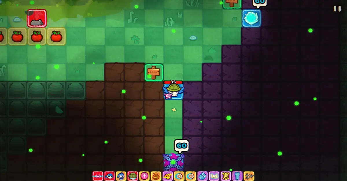 Ecrã de jogabilidade tática baseada em grelha de Demon Lord Just a Block