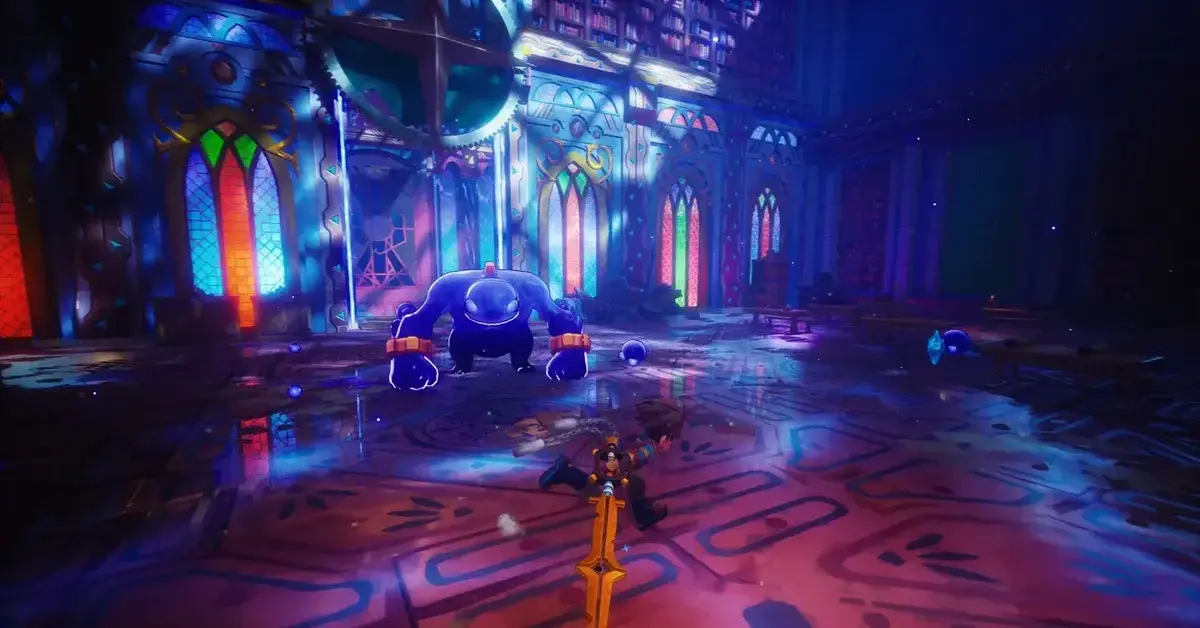 O cenário de noite eterna cria um contraste visual impressionante em Duskfade.