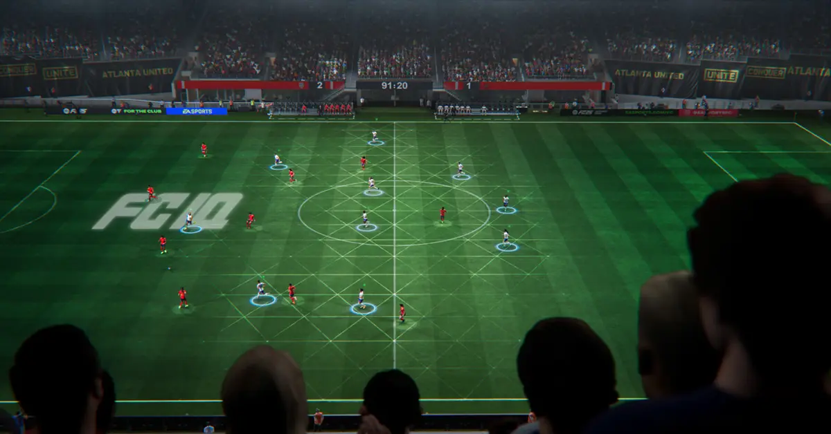 Ecrã de jogo de uma partida do EA SPORTS FC 25 a mostrar os jogadores do Ultimate Team