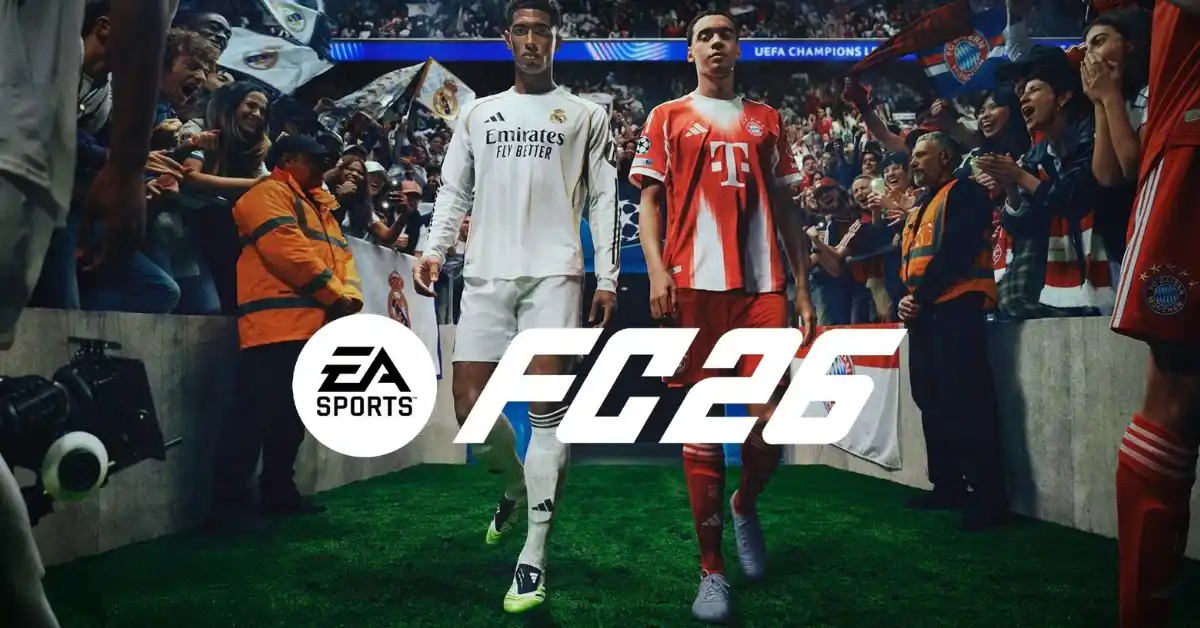 Jogadores de EA Sports FC 26 a celebrar num jogo de futebol internacional