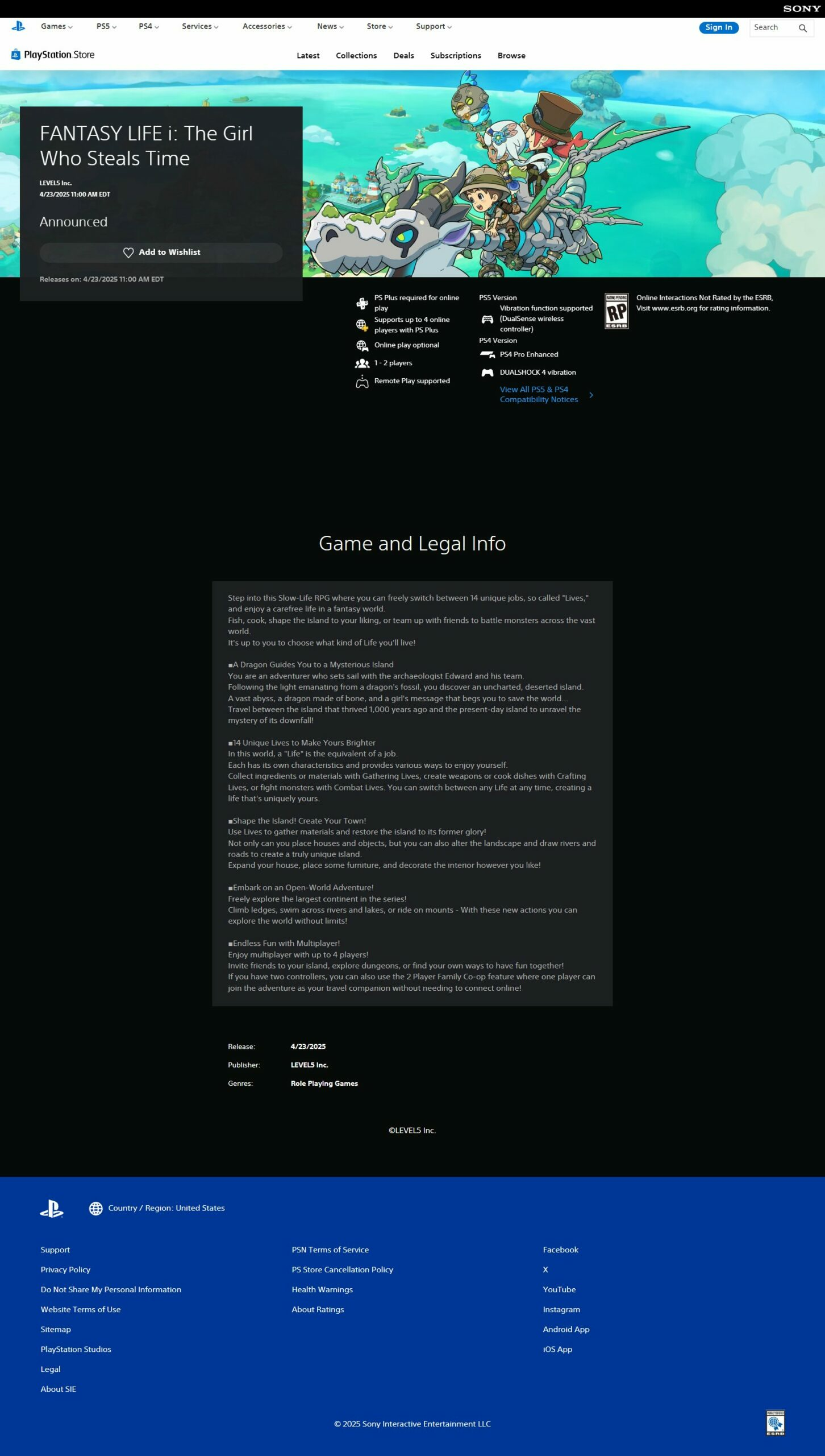 FANTASY LIFE i: The Girl Who Steals Time Playstation Store