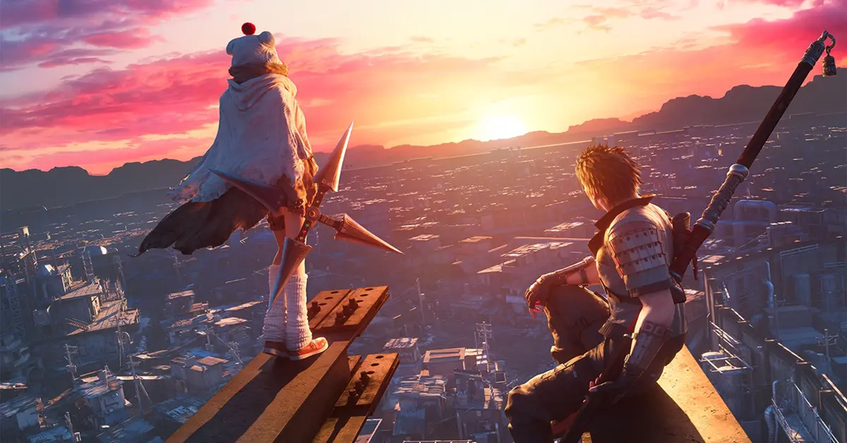 Cloud Strife e Yuffie Kisaragi prontos para a batalha em Final Fantasy VII Remake Intergrade.