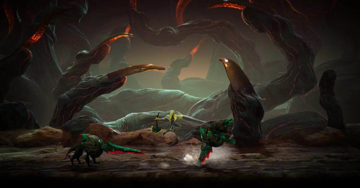 Captura de ecrã de jogabilidade de Grime II mostrando o personagem do jogador a invocar um molde rochoso para atacar um boss.