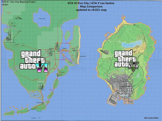 Tamanho do mapa recriado do GTA VI vs GTA V