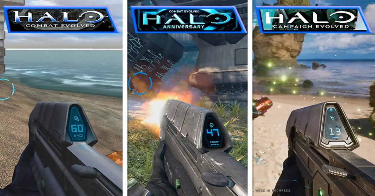Ecrã dividido mostrando as atualizações de iluminação nas missões de prequela do Halo Campaign Evolved
