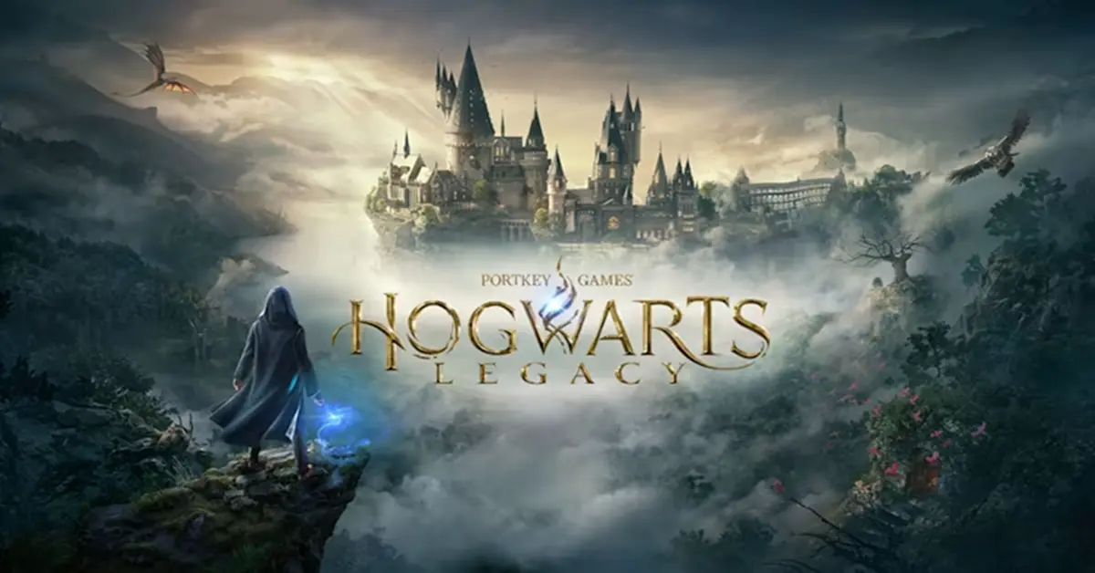 Uma vista panorâmica do exterior do Castelo de Hogwarts em Hogwarts Legacy