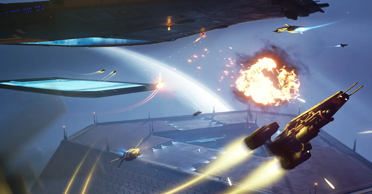 Combate tático de frotas em 3D em Homeworld 3.