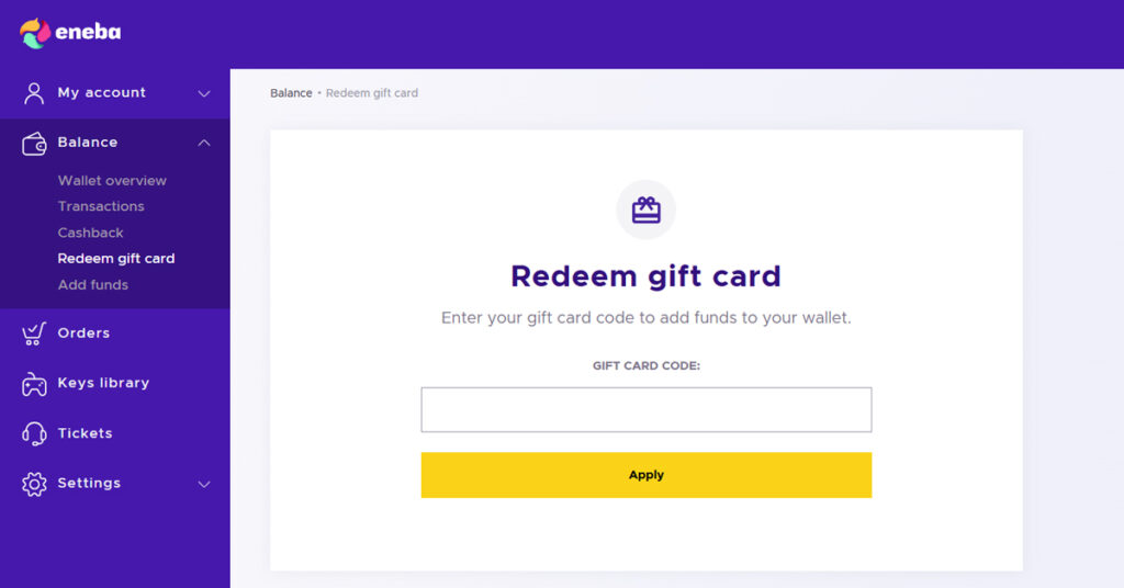 Resgatar Cartão-Presente ENEBA