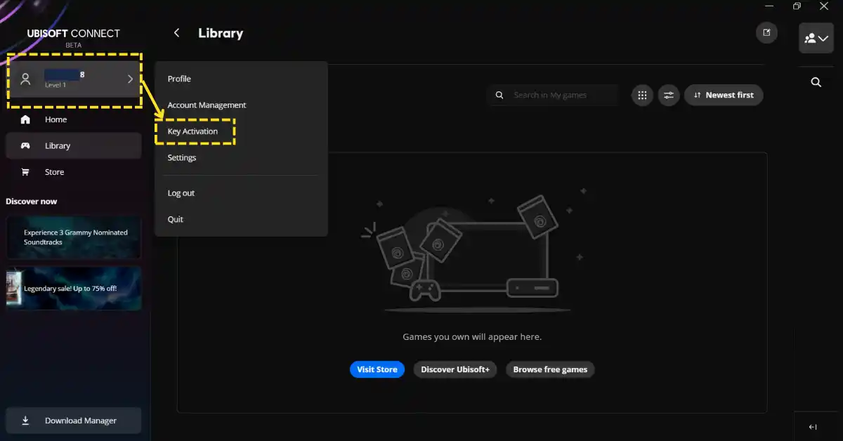 Ativação de chave no Ubisoft Connect