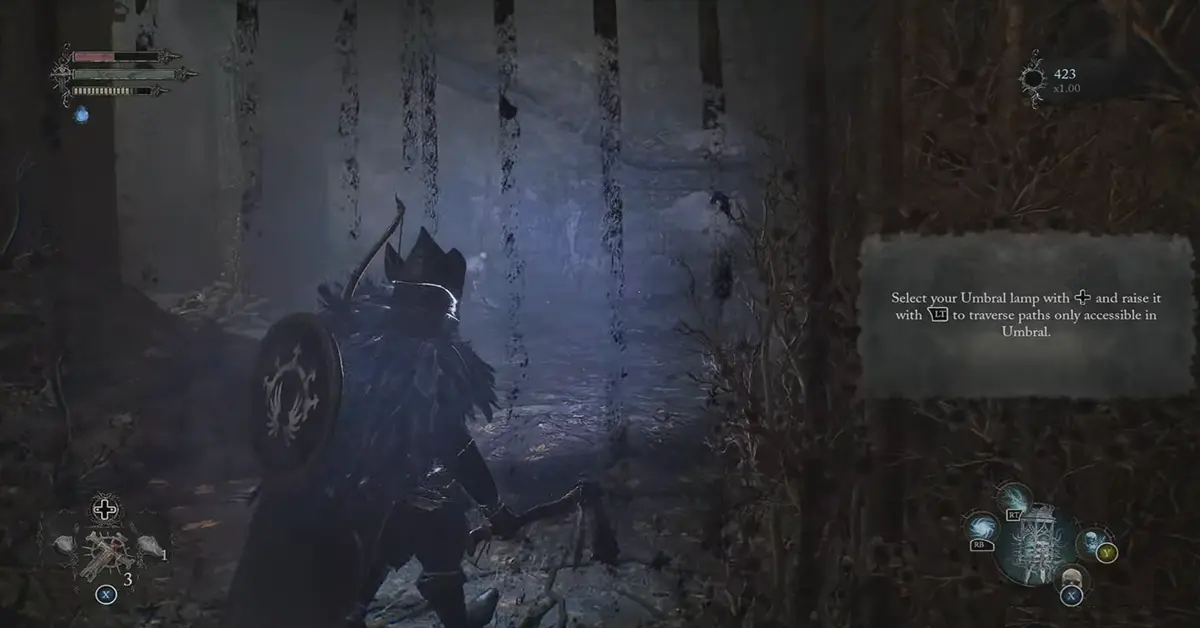 Comparação lado a lado do mesmo local nas dimensões Axiom e Umbral.