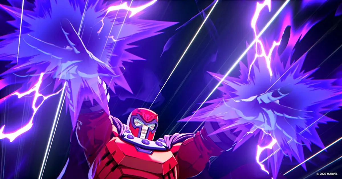 Magneto suspenso no ar a preparar um poderoso ataque magnético contra um adversário.