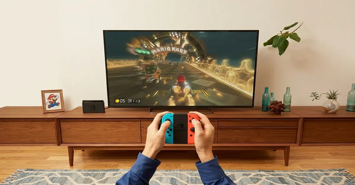 Mario e Luigi a correr em Mario Kart 8 Deluxe na Nintendo Switch.