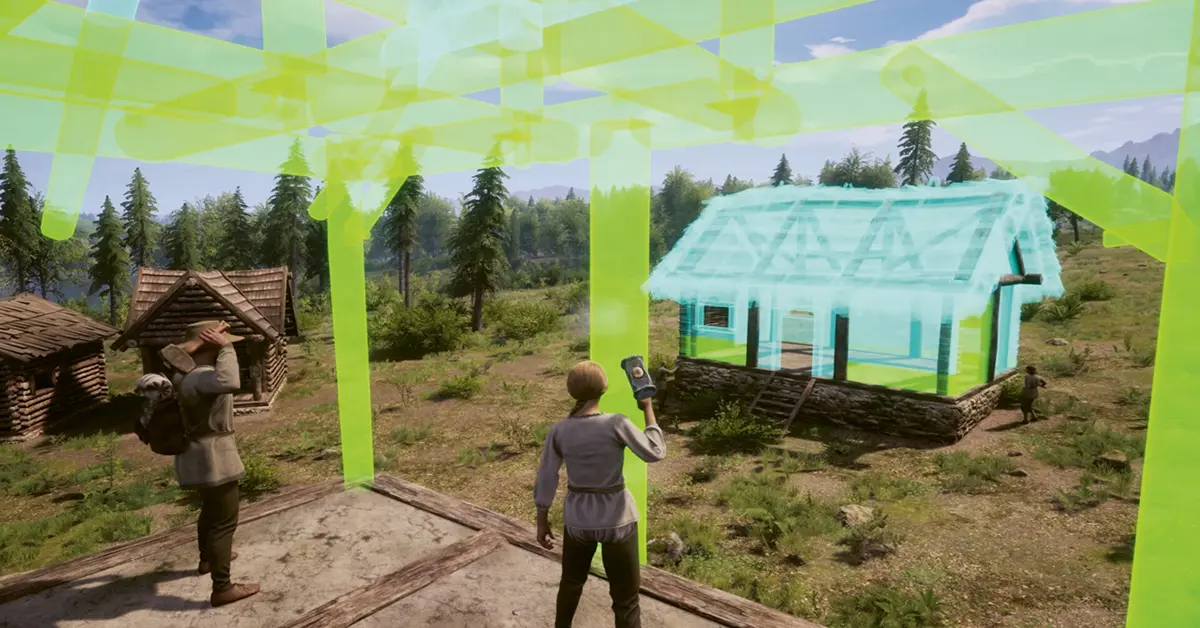 Interface de construção de Medieval Dynasty a mostrar a nova função de mover do martelo.