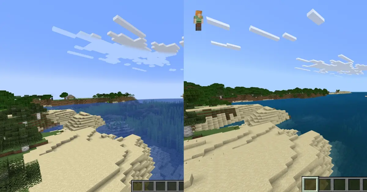 Comparação lado a lado das interfaces do Minecraft Java e Bedrock Edition