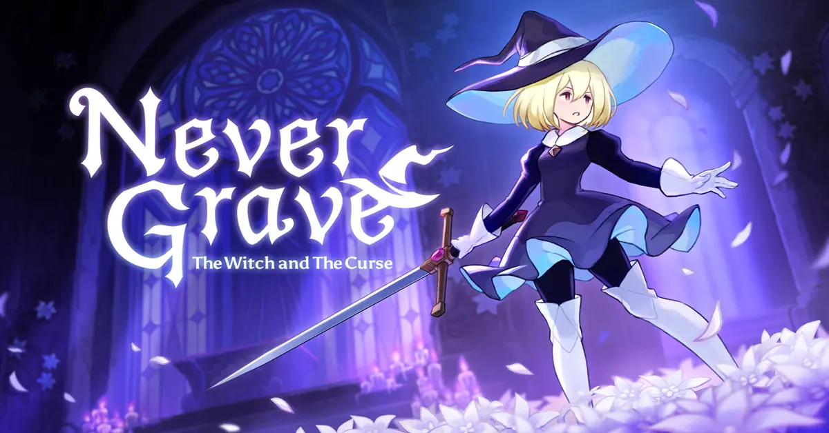 Never Grave The Witch and The Curse personagem principal com um chapéu amaldiçoado numa masmorra escura.