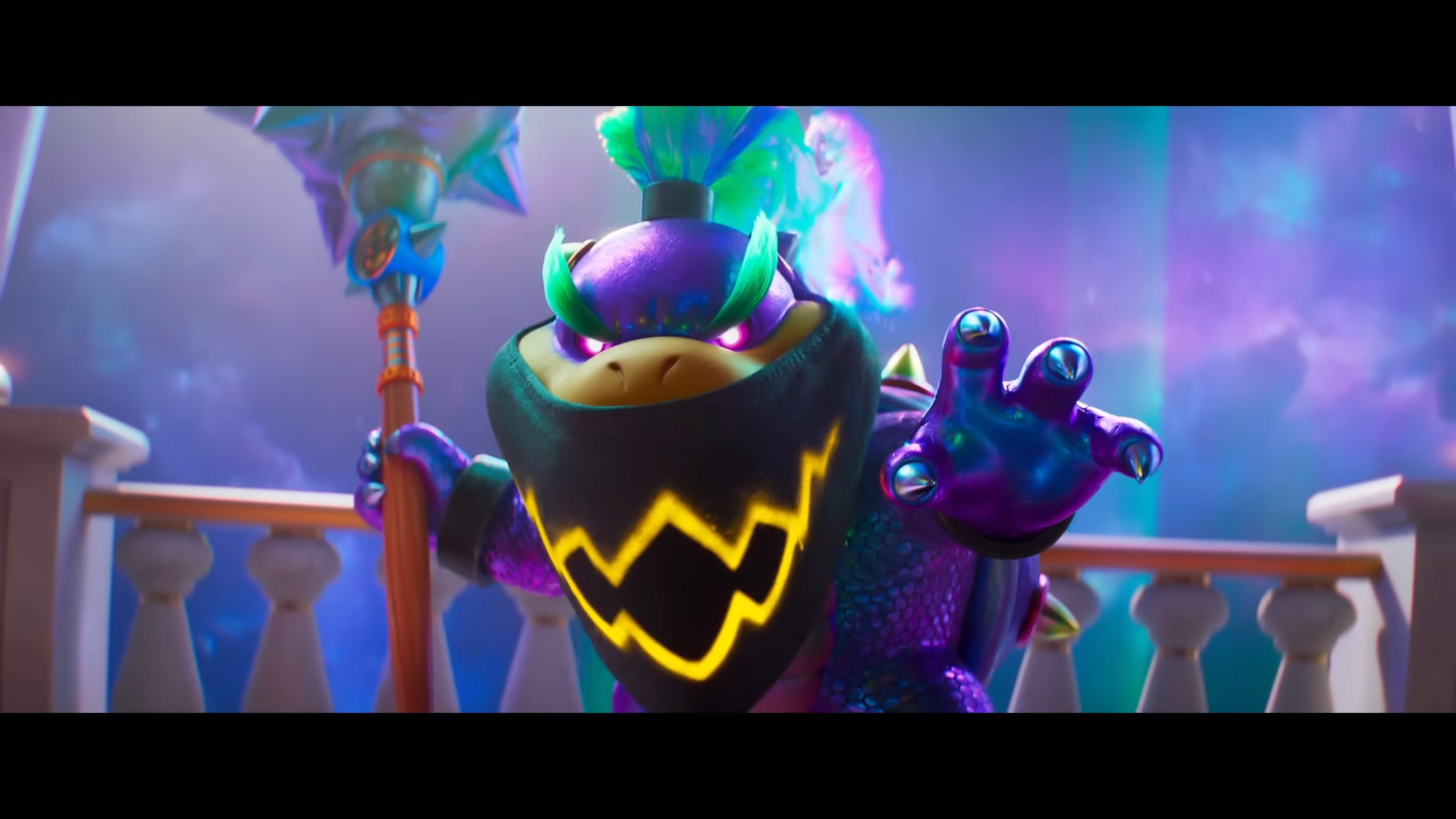 Bowser Junior virado para a câmara com o seu pincel