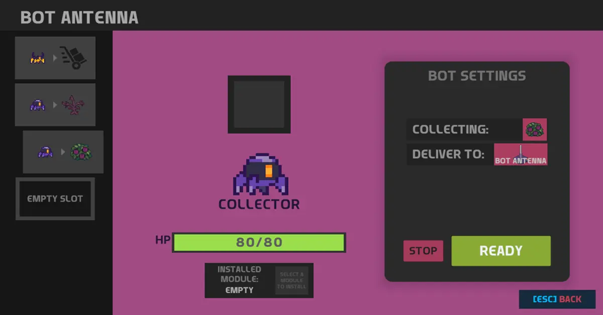 A interface de automação de bots em Nova Lands a mostrar as rotas de distribuição de recursos.