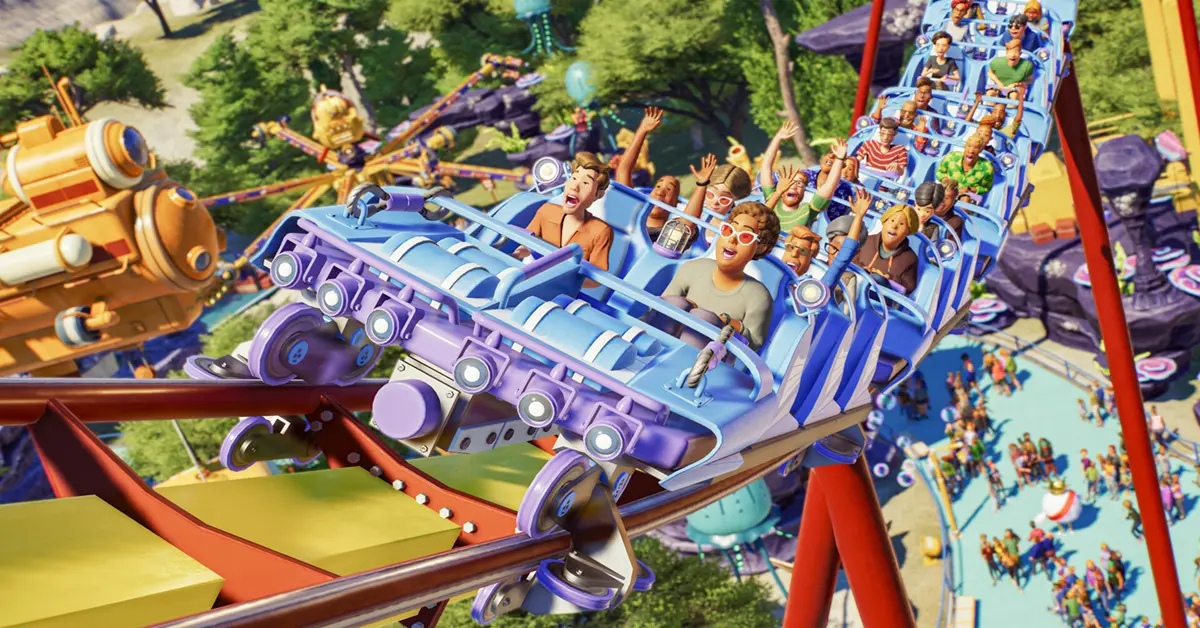 Jogabilidade de parque aquático e montanha-russa em Planet Coaster 2