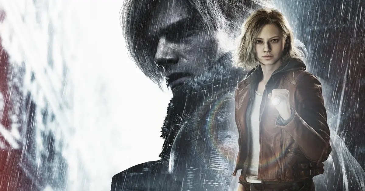 Leon S. Kennedy e Grace Ashcroft a explorar uma rua escura e cheia de nevoeiro em Resident Evil Requiem