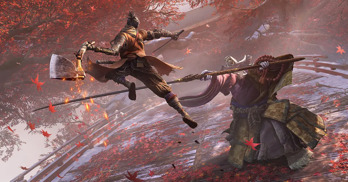 O Lobo a executar um desvio perfeito contra um boss em Sekiro