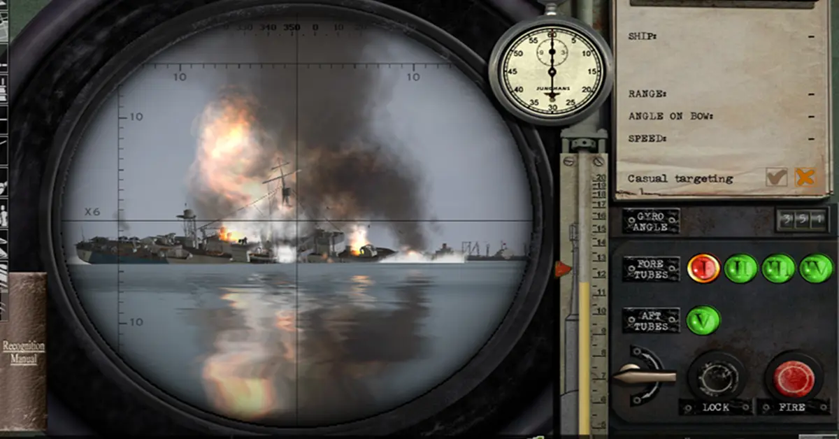 Jogabilidade do mod GWX de Silent Hunter 3 mostrando o sistema avançado de mira por periscópio