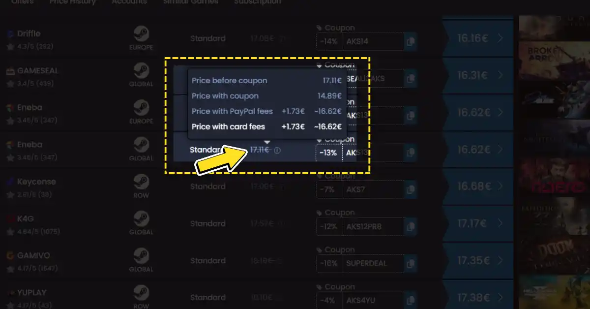 Detalhamento de preço no hover Cdkeypt