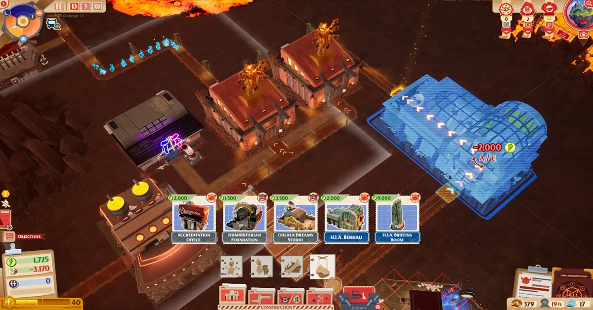 Um grande plano da árvore de investigação e do menu de construção de Sintopia.