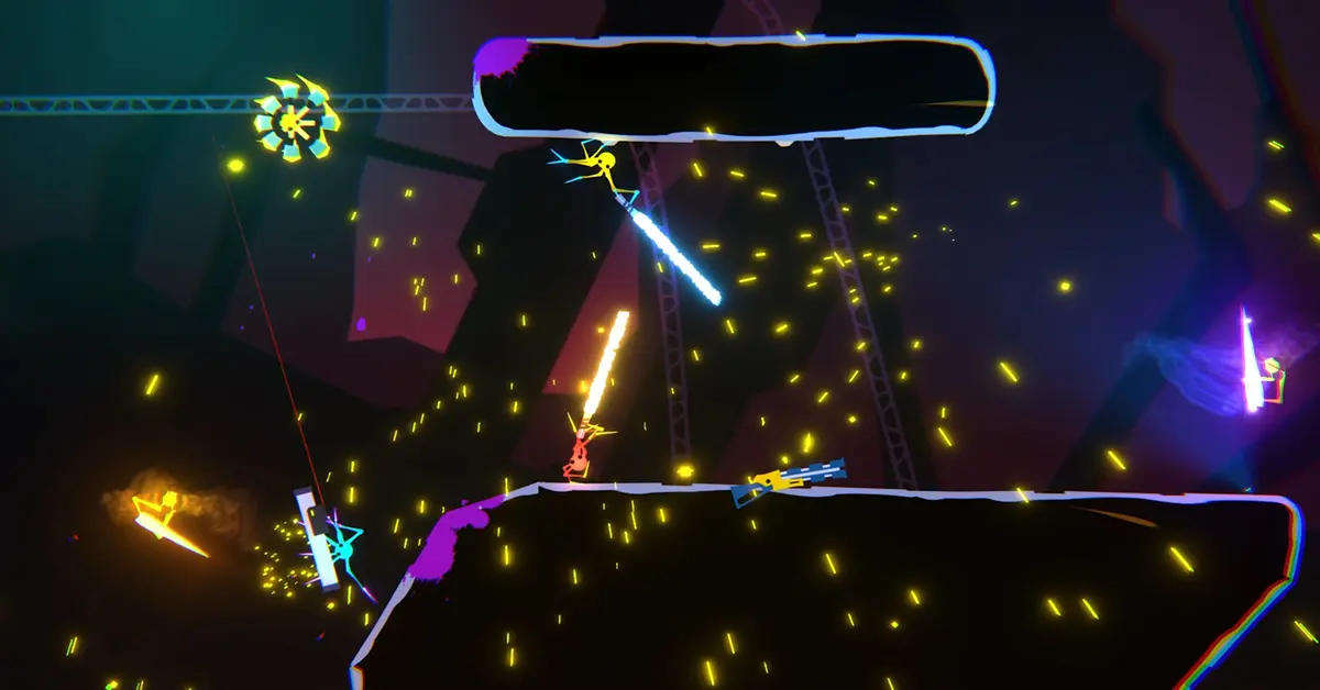 Uma aranha a balançar-se através de um mapa cheio de perigos em SpiderHeck.