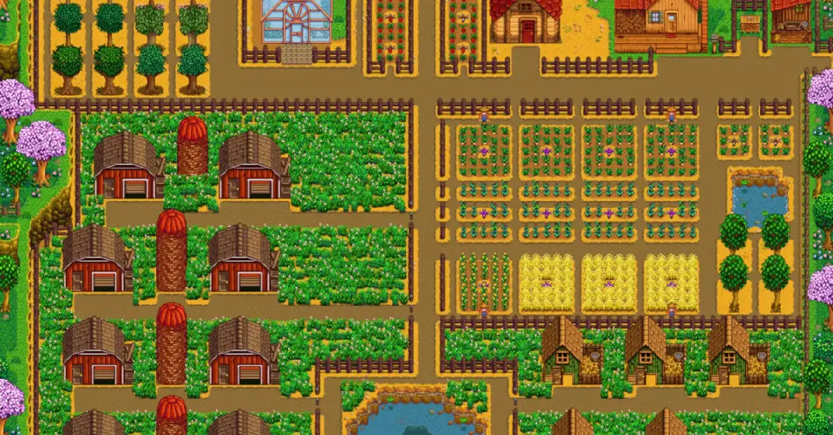 Layout de fazenda lindamente personalizado em Stardew Valley