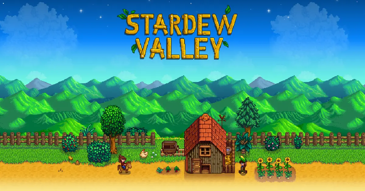 Vista relaxante de uma fazenda em Stardew Valley