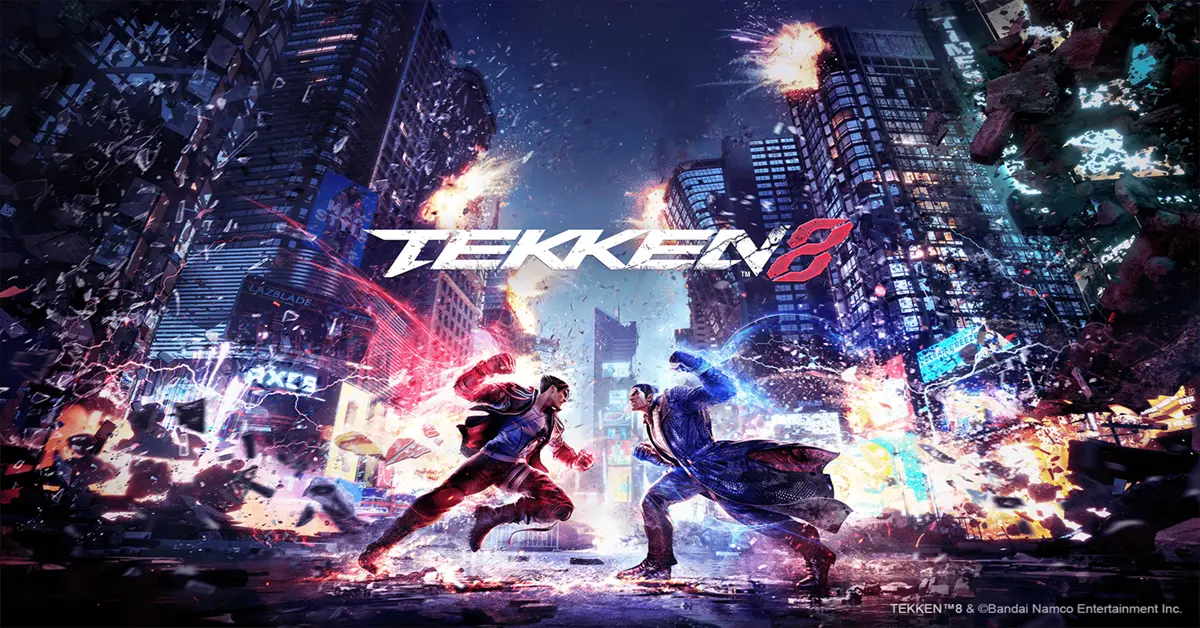 Jin Kazama e Kazuya Mishima frente a frente na tela de seleção de personagens de Tekken 8.