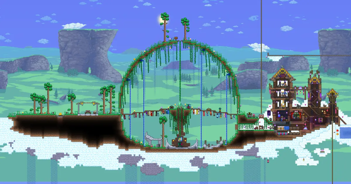 Captura de ecrã de jogabilidade da atualização do 15º aniversário de Terraria Bigger and Boulder