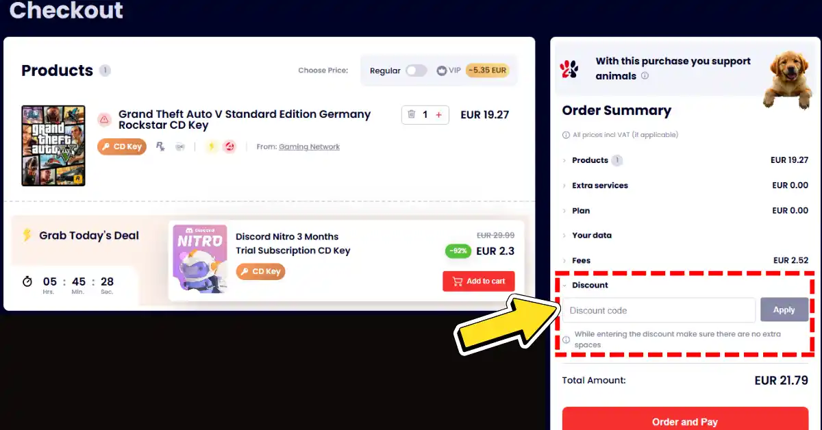 Aplique o cupom de desconto na página de Checkout da loja