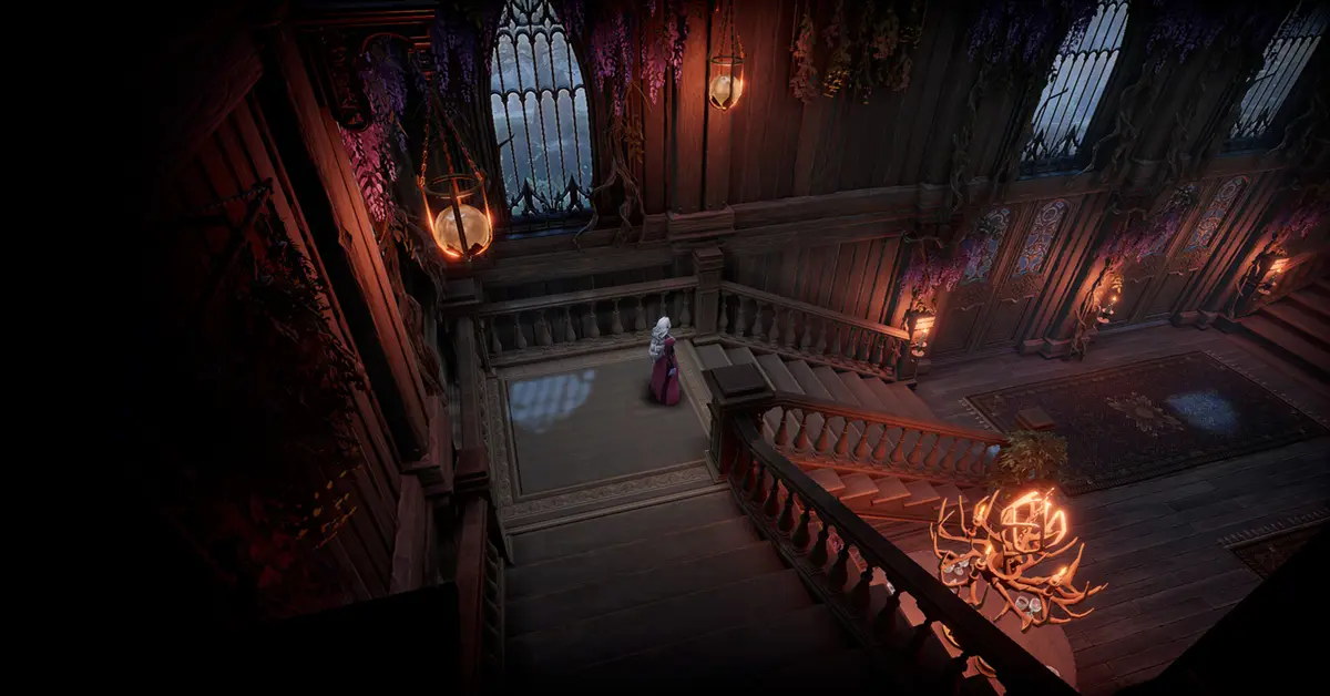 Um castelo de vampiros de vários níveis desenhado por um jogador em V Rising.