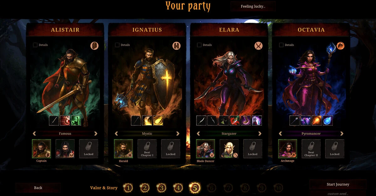 Escolhe as tuas personagens, cria a tua party e fortalece-as durante a tua run para enfrentares qualquer boss.