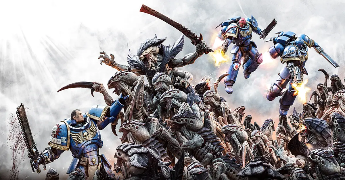 Space Marine a disparar um bólter contra enxames de Tyranids em Warhammer 40k Space Marine 2