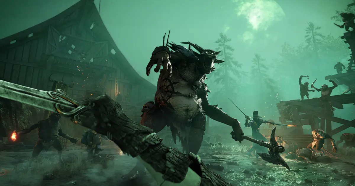 Evento Geheimnisnacht 2026 de Warhammer Vermintide 2 mostrando personagens a combater hordas numa noite escura em tons de verde.